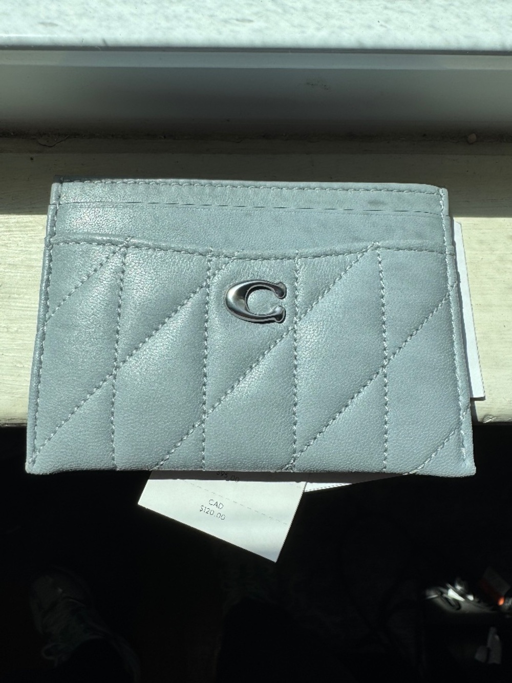 Coach Quilted Card Case Grey Blue
